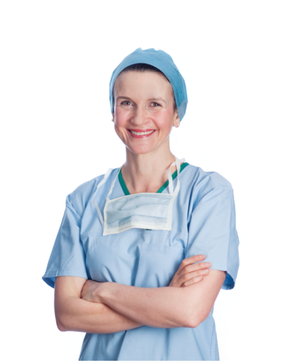 Madeleine smiling wearing scrubs